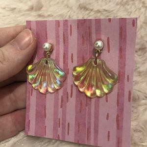 Iridescent Sea shell & Pearl Earrings